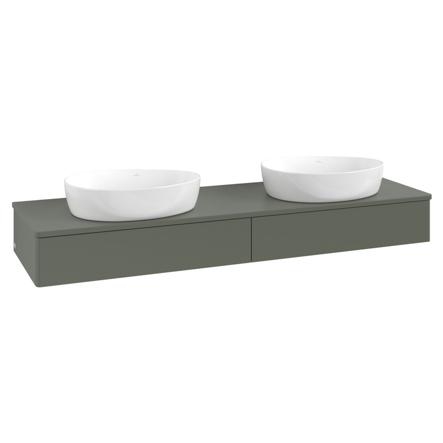 Élément inférieur  Antao
160 x 19 x 50 cm
2&nbsp;éléments de tiroir, 1&nbsp;tiroir chacune
avec siphon gain de place
avec matériel de fixation
pour 2 lavabos à poser 234171/234172/234173
recouvrement sans trou pour robinet
