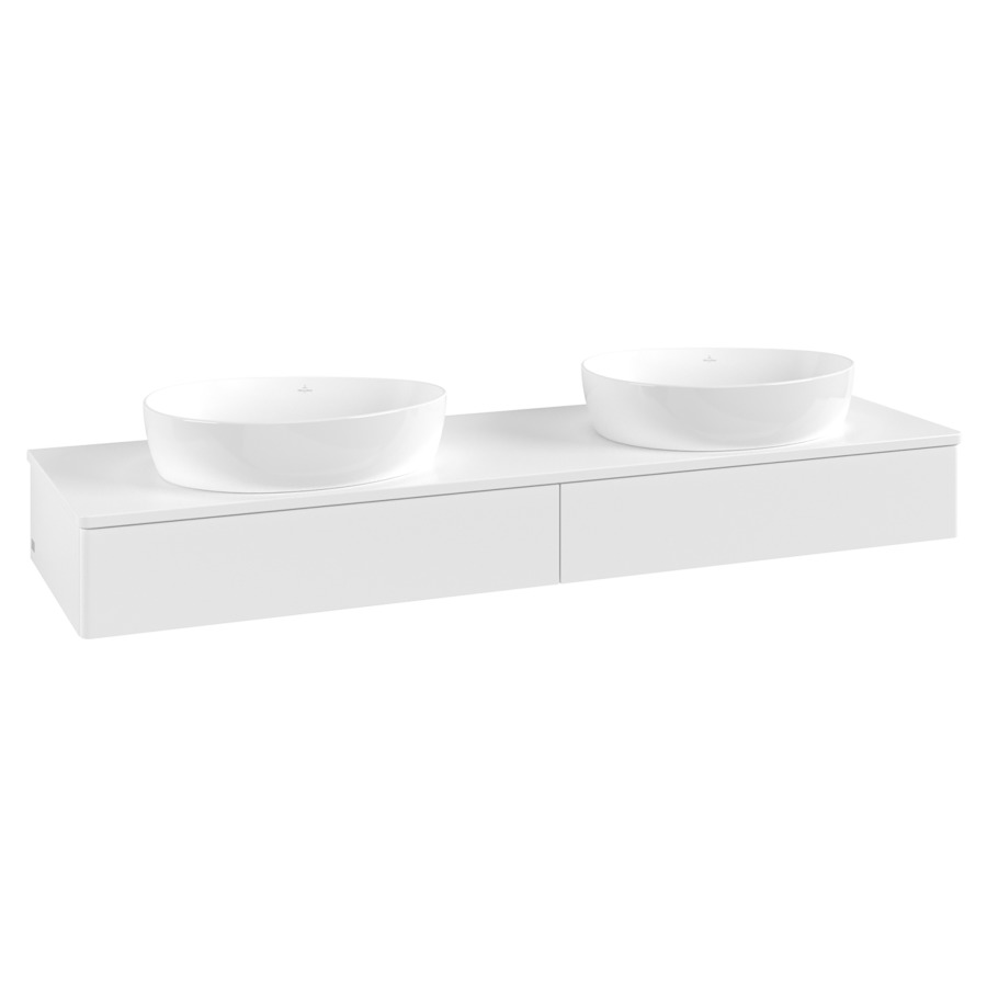 Élément inférieur  Antao
160 x 19 x 50 cm
2&nbsp;éléments de tiroir, 1&nbsp;tiroir chacune
avec siphon gain de place
avec matériel de fixation
pour 2 lavabos à poser 234171/234172/234173
recouvrement sans trou pour robinet