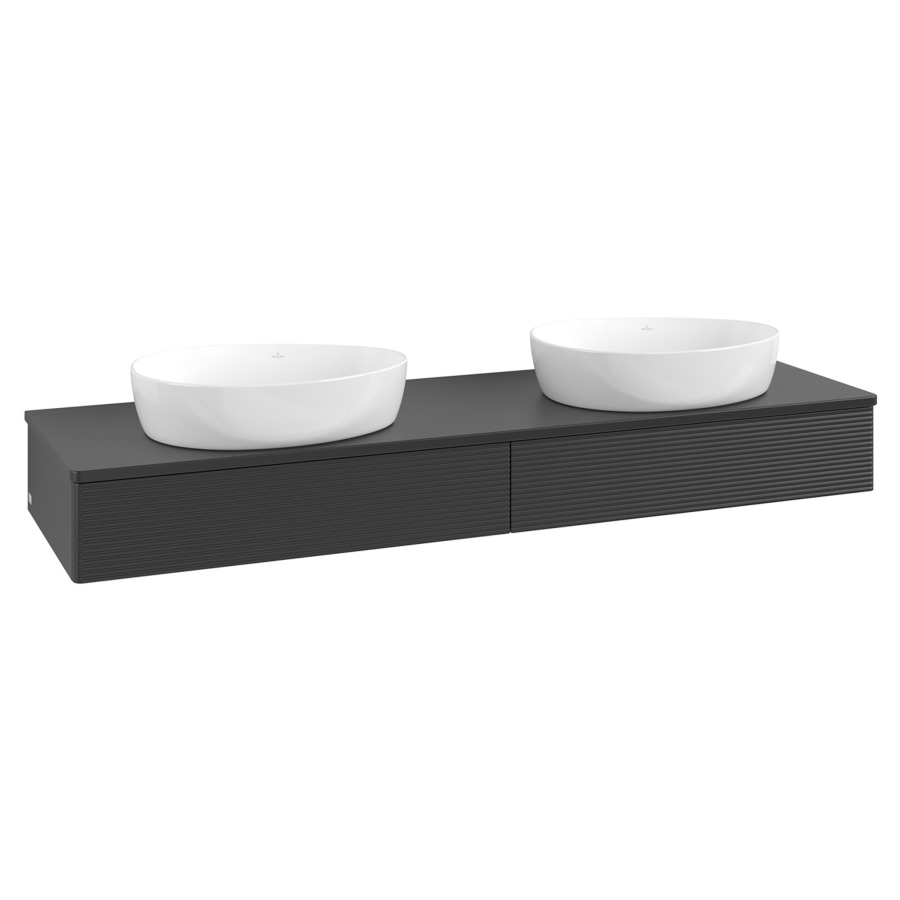 Élément inférieur  Antao
160 x 19 x 50 cm
2&nbsp;éléments de tiroir, 1&nbsp;tiroir chacune
avec siphon gain de place
avec matériel de fixation
pour 2 lavabos à poser 234171/234172/234173
recouvrement sans trou pour robinet