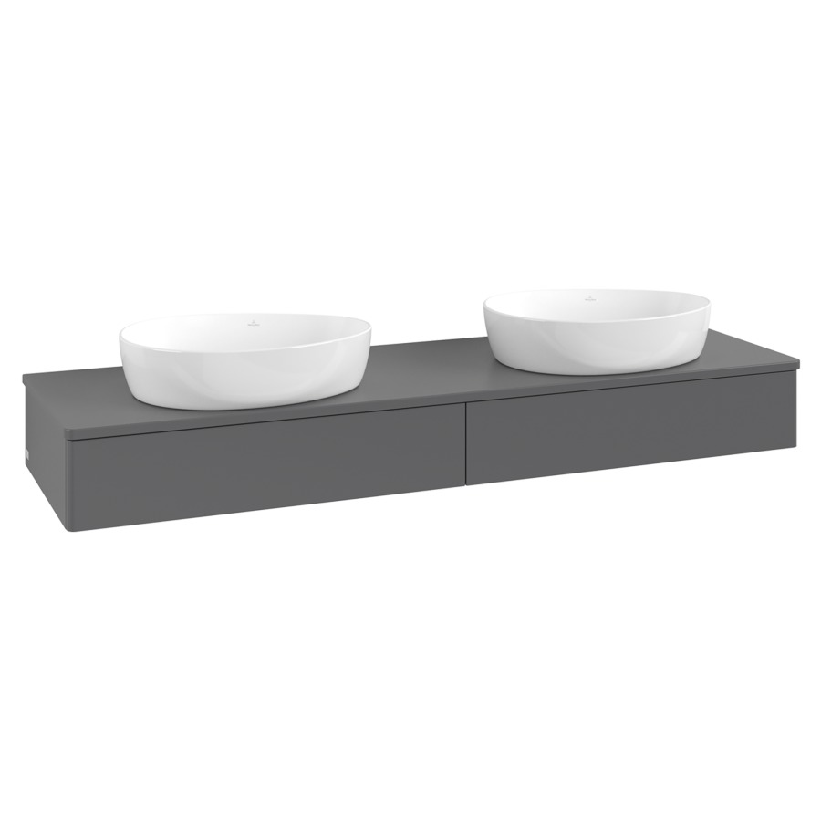 Élément inférieur  Antao
160 x 19 x 50 cm
2&nbsp;éléments de tiroir, 1&nbsp;tiroir chacune
avec siphon gain de place
avec matériel de fixation
pour 2 lavabos à poser 234171/234172/234173
recouvrement sans trou pour robinet