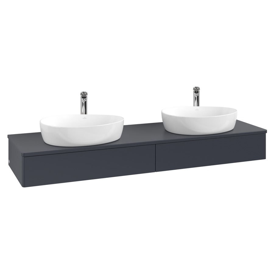 Élément inférieur  Antao
160 x 19 x 50 cm
2&nbsp;éléments de tiroir, 1&nbsp;tiroir chacune
avec siphon gain de place
avec matériel de fixation
pour 2 lavabos à poser 101037/101039/234171
recouvrement avec trou pour robinet