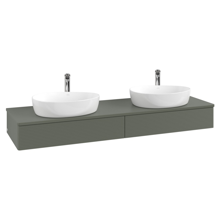 Élément inférieur  Antao
160 x 19 x 50 cm
2&nbsp;éléments de tiroir, 1&nbsp;tiroir chacune
avec siphon gain de place
avec matériel de fixation
pour 2 lavabos à poser 101037/101039/234171
recouvrement avec trou pour robinet