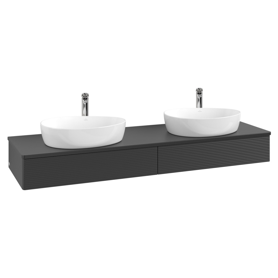 Élément inférieur  Antao
160 x 19 x 50 cm
2&nbsp;éléments de tiroir, 1&nbsp;tiroir chacune
avec siphon gain de place
avec matériel de fixation
pour 2 lavabos à poser 101037/101039/234171
recouvrement avec trou pour robinet