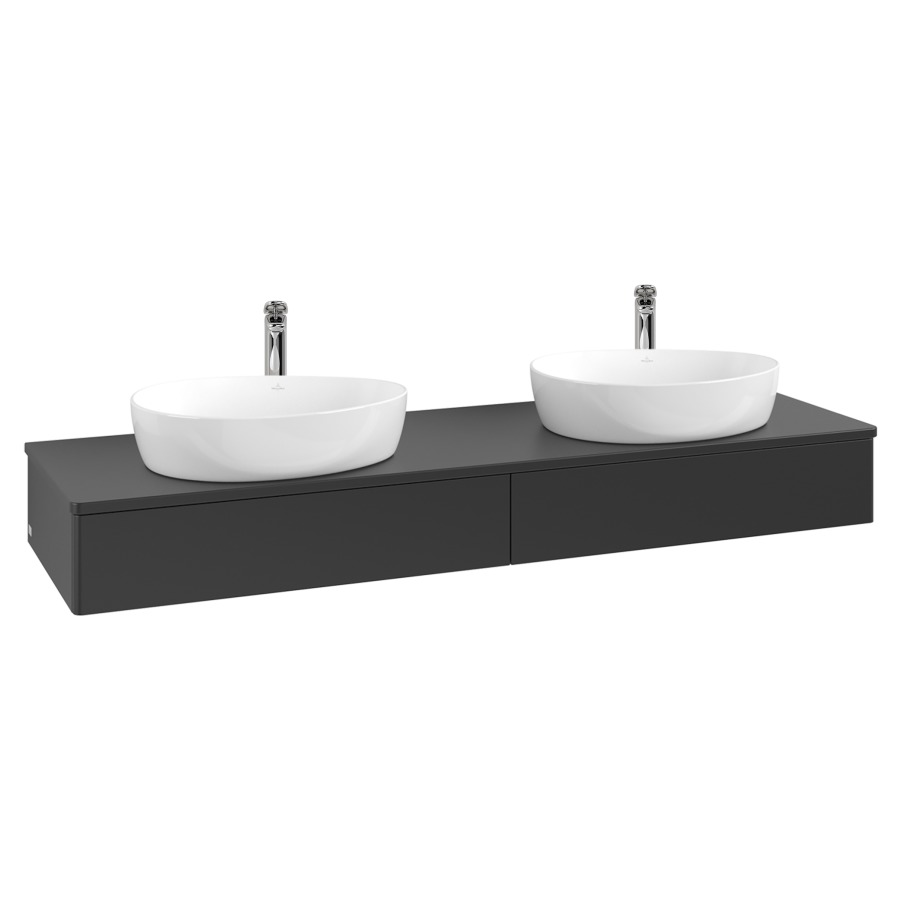 Élément inférieur  Antao
160 x 19 x 50 cm
2&nbsp;éléments de tiroir, 1&nbsp;tiroir chacune
avec siphon gain de place
avec matériel de fixation
pour 2 lavabos à poser 101037/101039/234171
recouvrement avec trou pour robinet