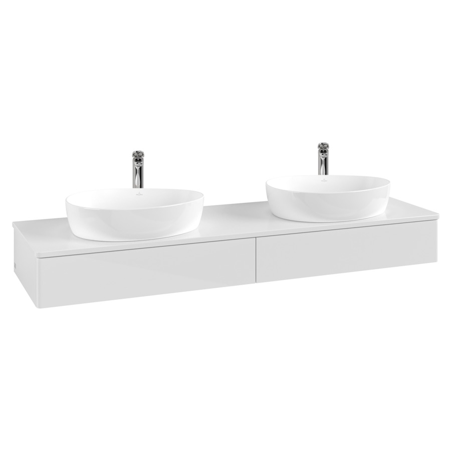 Élément inférieur  Antao
160 x 19 x 50 cm
2&nbsp;éléments de tiroir, 1&nbsp;tiroir chacune
avec siphon gain de place
avec matériel de fixation
pour 2 lavabos à poser 101037/101039/234171
recouvrement avec trou pour robinet