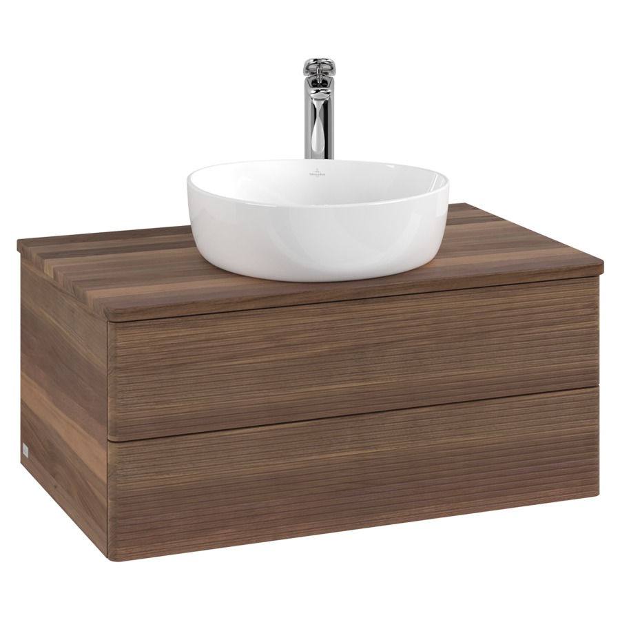 Élément inférieur  Antao
80 x 36 x 50 cm
élément de tiroir, 2&nbsp;tiroirs
avec siphon gain de place
avec matériel de fixation
pour 1 lavabo à poser 234182/234184/234185
recouvrement Warm Walnut, 1 trou pour robinet