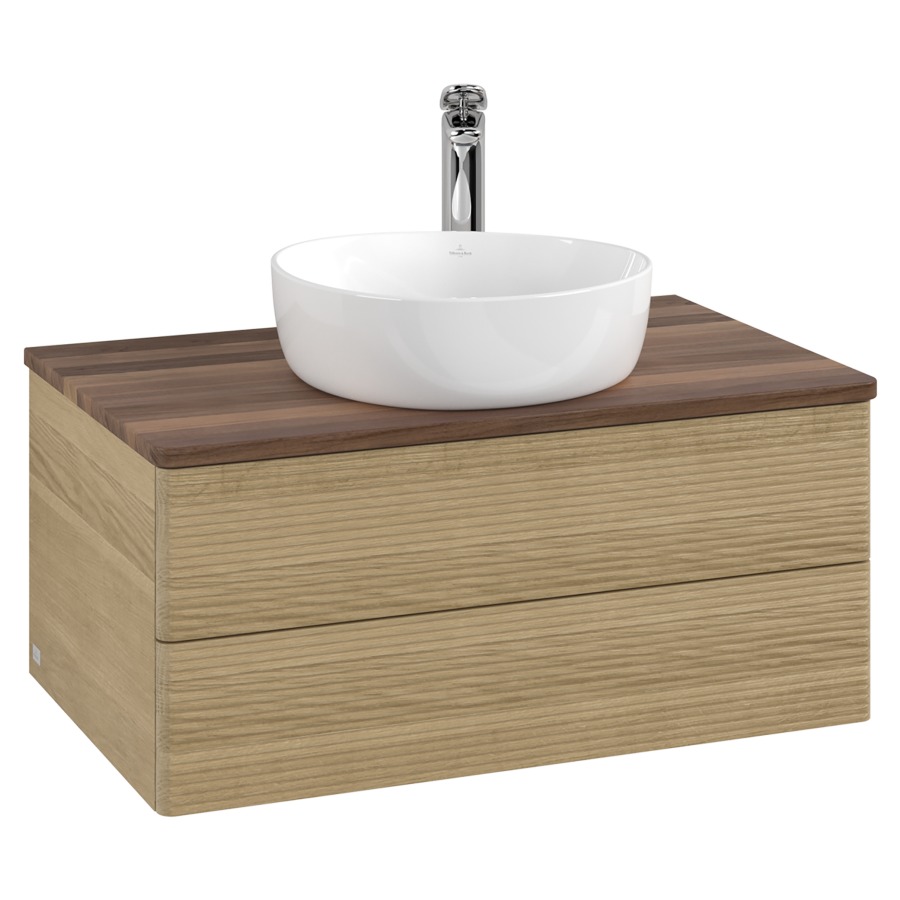 Élément inférieur  Antao
80 x 36 x 50 cm
élément de tiroir, 2&nbsp;tiroirs
avec siphon gain de place
avec matériel de fixation
pour 1 lavabo à poser 234182/234184/234185
recouvrement Warm Walnut, 1 trou pour robinet