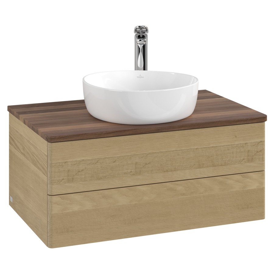 Élément inférieur  Antao
80 x 36 x 50 cm
élément de tiroir, 2&nbsp;tiroirs
avec siphon gain de place
avec matériel de fixation
pour 1 lavabo à poser 234182/234184/234185
recouvrement Warm Walnut, 1 trou pour robinet