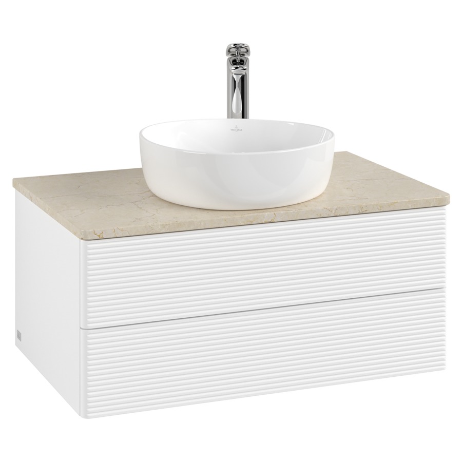 Élément inférieur  Antao
80 x 36 x 50 cm
élément de tiroir, 2&nbsp;tiroirs
avec siphon gain de place
avec matériel de fixation
pour 1 lavabo à poser 234182/234184/234185
recouvrement Botticino, 1 trou pour robinet