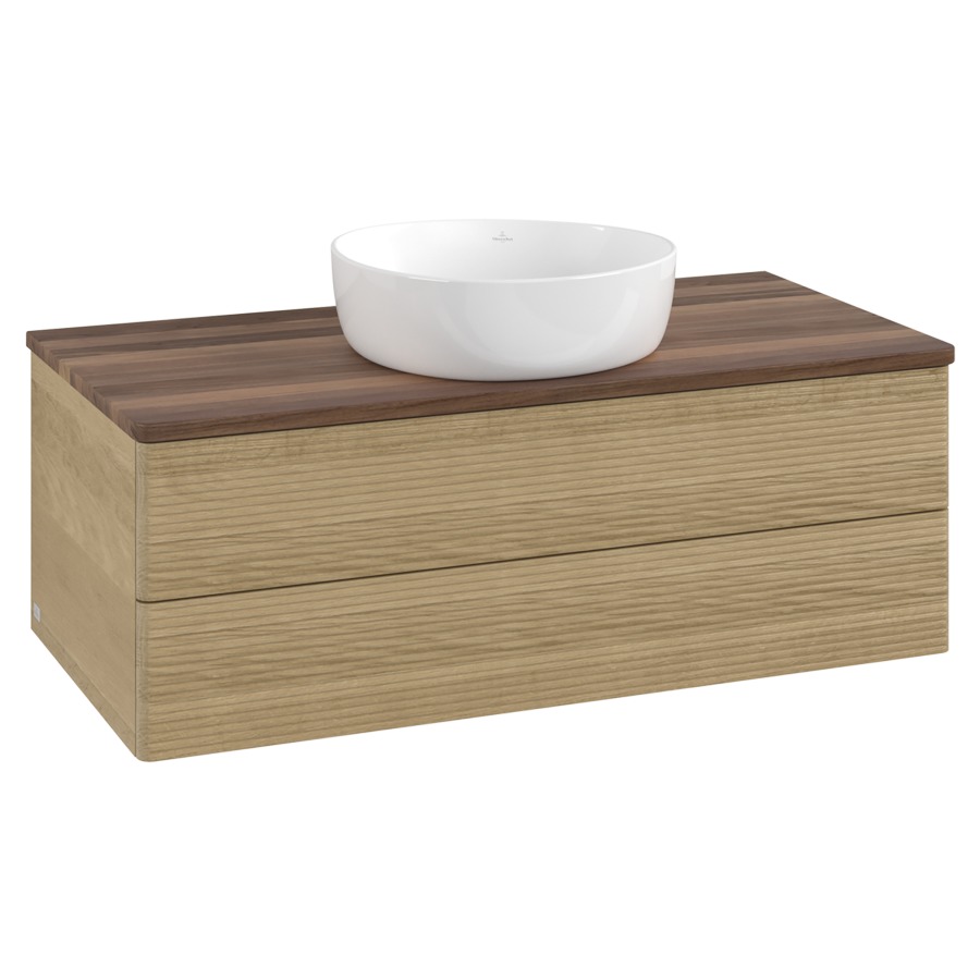 Élément inférieur  Antao
100 x 36 x 50 cm
élément de tiroir, 2&nbsp;tiroirs
avec siphon gain de place
avec matériel de fixation
pour 1 lavabo à poser 234171/234172/234173
recouvrement Warm Walnut
sans trou pour robinet
