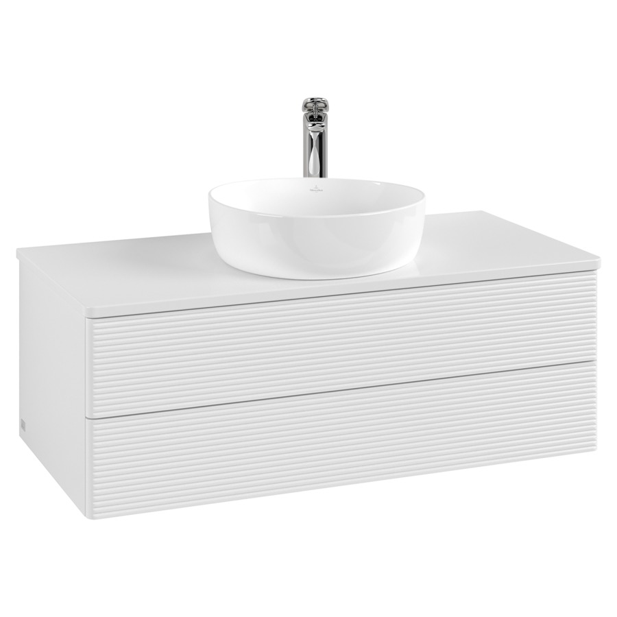 Élément inférieur  Antao
100 x 36 x 50 cm
élément de tiroir, 2&nbsp;tiroirs
avec siphon gain de place
avec matériel de fixation
pour 1 lavabo à poser 101037/101039/234171
recouvrement avec 1 trou pour robinet