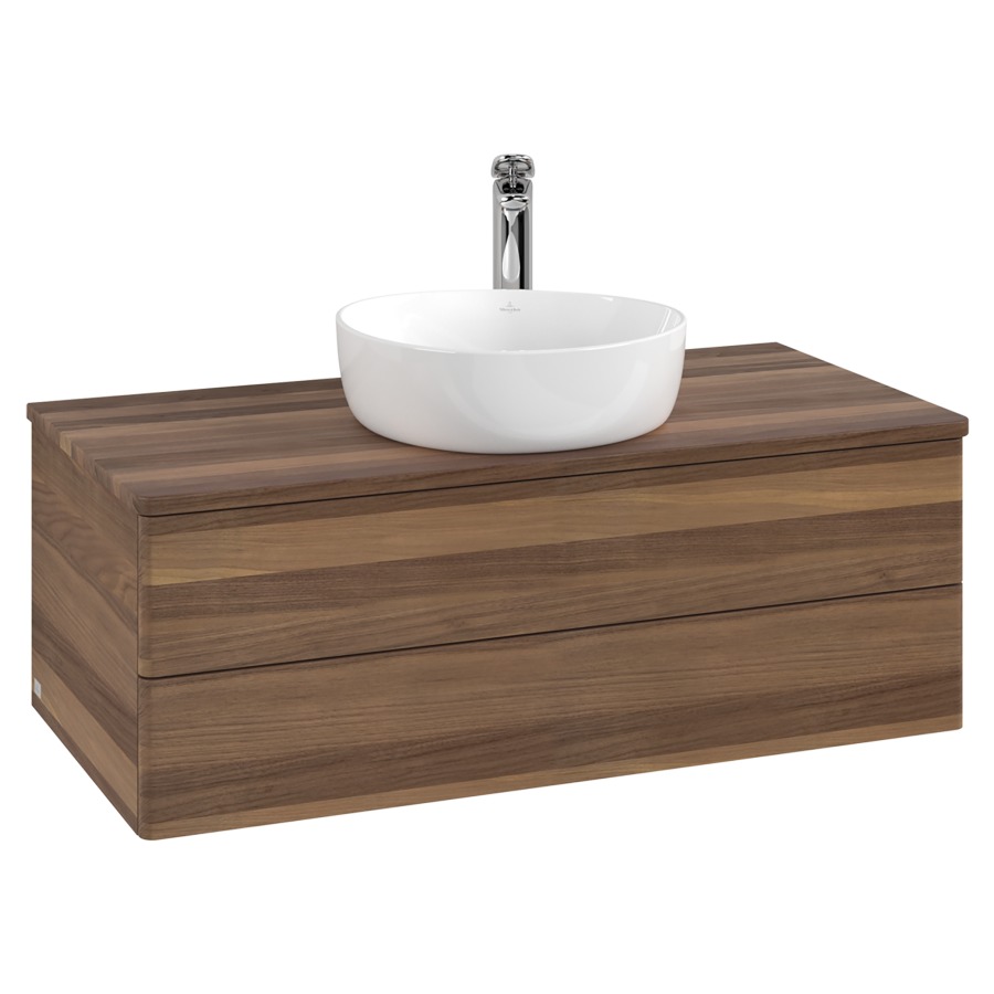 Élément inférieur  Antao
100 x 36 x 50 cm
élément de tiroir, 2&nbsp;tiroirs
avec siphon gain de place
avec matériel de fixation
pour 1 lavabo à poser 101037/101039/234171
recouvrement Warm Walnut, 1 trou pour robinet