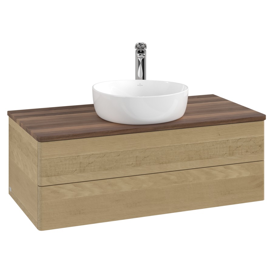 Élément inférieur  Antao
100 x 36 x 50 cm
élément de tiroir, 2&nbsp;tiroirs
avec siphon gain de place
avec matériel de fixation
pour 1 lavabo à poser 101037/101039/234171
recouvrement Warm Walnut, 1 trou pour robinet