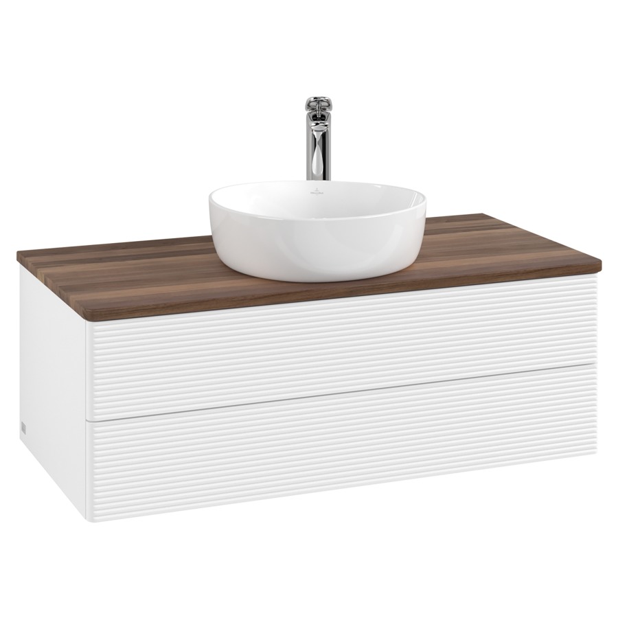 Élément inférieur  Antao
100 x 36 x 50 cm
élément de tiroir, 2&nbsp;tiroirs
avec siphon gain de place
avec matériel de fixation
pour 1 lavabo à poser 101037/101039/234171
recouvrement Warm Walnut, 1 trou pour robinet