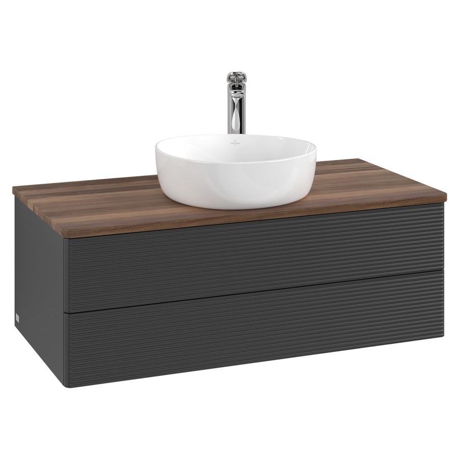 Élément inférieur  Antao
100 x 36 x 50 cm
élément de tiroir, 2&nbsp;tiroirs
avec siphon gain de place
avec matériel de fixation
pour 1 lavabo à poser 101037/101039/234171
recouvrement Warm Walnut, 1 trou pour robinet