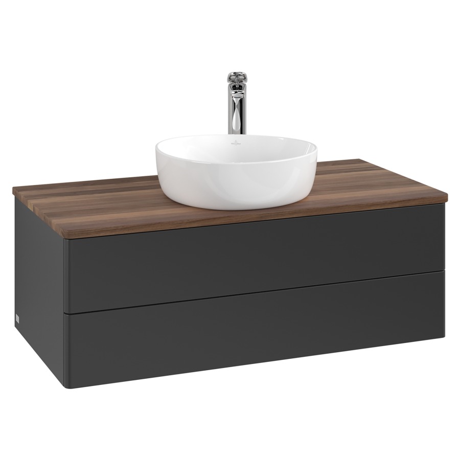 Élément inférieur  Antao
100 x 36 x 50 cm
élément de tiroir, 2&nbsp;tiroirs
avec siphon gain de place
avec matériel de fixation
pour 1 lavabo à poser 101037/101039/234171
recouvrement Warm Walnut, 1 trou pour robinet