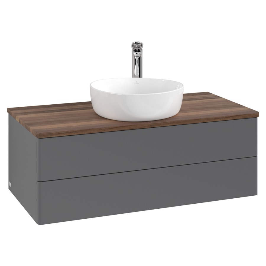 Élément inférieur  Antao
100 x 36 x 50 cm
élément de tiroir, 2&nbsp;tiroirs
avec siphon gain de place
avec matériel de fixation
pour 1 lavabo à poser 101037/101039/234171
recouvrement Warm Walnut, 1 trou pour robinet
