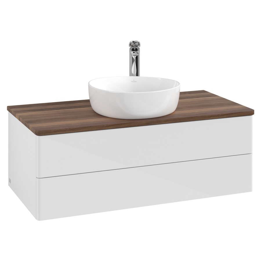 Élément inférieur  Antao
100 x 36 x 50 cm
élément de tiroir, 2&nbsp;tiroirs
avec siphon gain de place
avec matériel de fixation
pour 1 lavabo à poser 101037/101039/234171
recouvrement Warm Walnut, 1 trou pour robinet