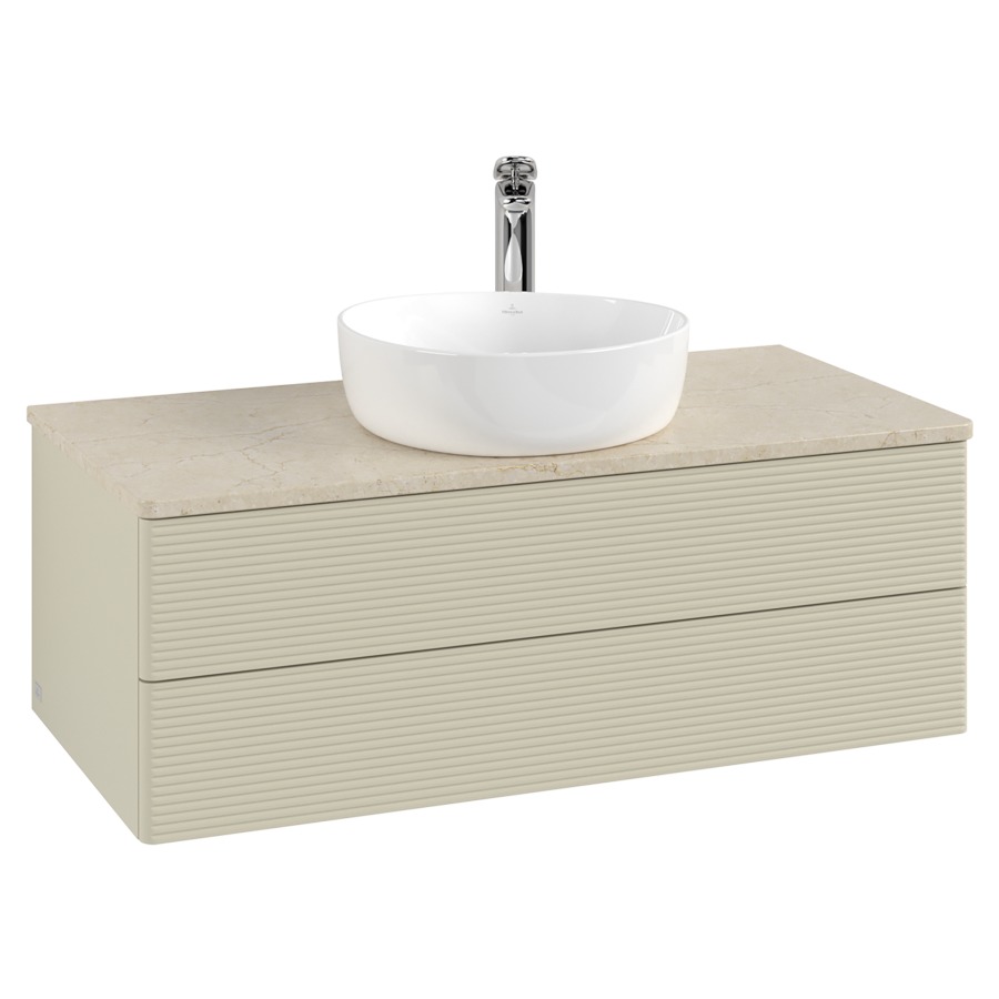 Élément inférieur  Antao
100 x 36 x 50 cm
élément de tiroir, 2&nbsp;tiroirs
avec siphon gain de place
avec matériel de fixation
pour 1 lavabo à poser 101037/101039/234171
recouvrement Botticino, 1 trou pour robinet