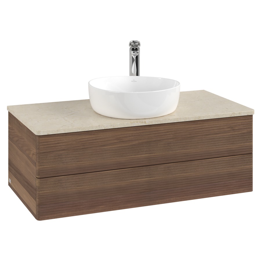 Élément inférieur  Antao
100 x 36 x 50 cm
élément de tiroir, 2&nbsp;tiroirs
avec siphon gain de place
avec matériel de fixation
pour 1 lavabo à poser 101037/101039/234171
recouvrement Botticino, 1 trou pour robinet
