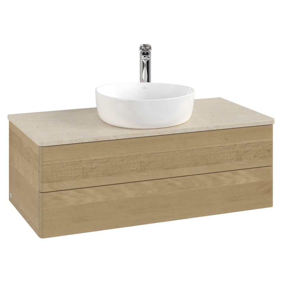 Élément inférieur  Antao
100 x 36 x 50 cm
élément de tiroir, 2&nbsp;tiroirs
avec siphon gain de place
avec matériel de fixation
pour 1 lavabo à poser 101037/101039/234171
recouvrement Botticino, 1 trou pour robinet