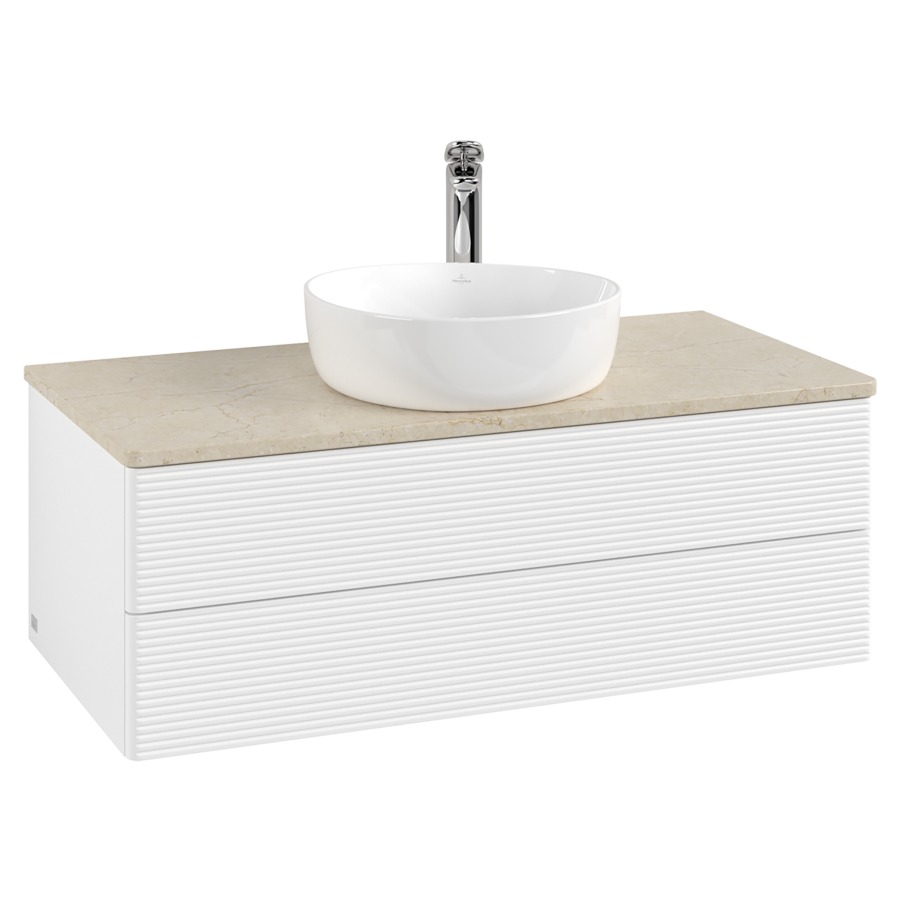 Élément inférieur  Antao
100 x 36 x 50 cm
élément de tiroir, 2&nbsp;tiroirs
avec siphon gain de place
avec matériel de fixation
pour 1 lavabo à poser 101037/101039/234171
recouvrement Botticino, 1 trou pour robinet