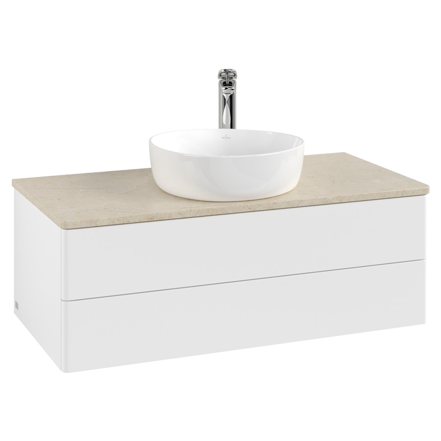 Élément inférieur  Antao
100 x 36 x 50 cm
élément de tiroir, 2&nbsp;tiroirs
avec siphon gain de place
avec matériel de fixation
pour 1 lavabo à poser 101037/101039/234171
recouvrement Botticino, 1 trou pour robinet