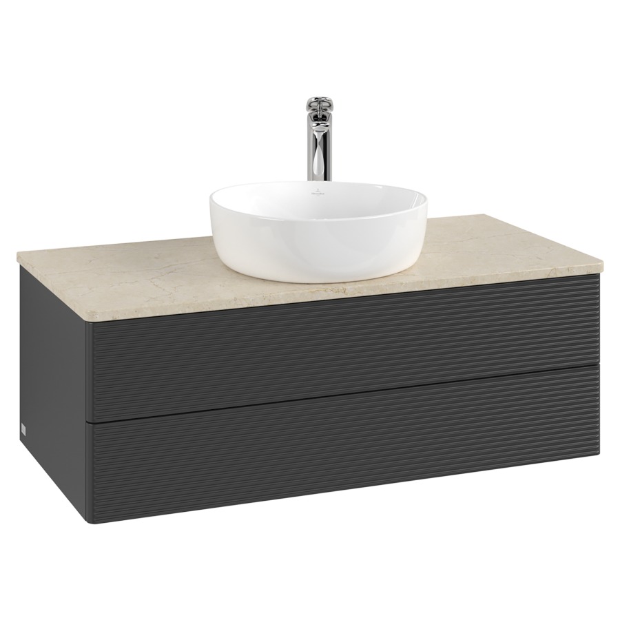 Élément inférieur  Antao
100 x 36 x 50 cm
élément de tiroir, 2&nbsp;tiroirs
avec siphon gain de place
avec matériel de fixation
pour 1 lavabo à poser 101037/101039/234171
recouvrement Botticino, 1 trou pour robinet