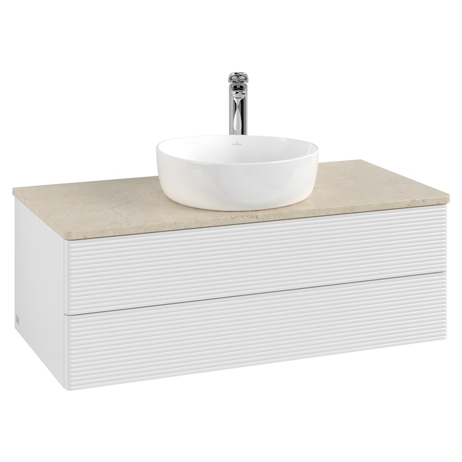 Élément inférieur  Antao
100 x 36 x 50 cm
élément de tiroir, 2&nbsp;tiroirs
avec siphon gain de place
avec matériel de fixation
pour 1 lavabo à poser 101037/101039/234171
recouvrement Botticino, 1 trou pour robinet