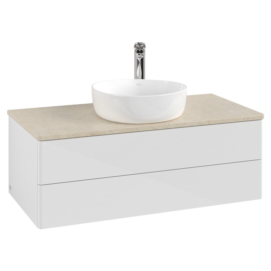 Élément inférieur  Antao
100 x 36 x 50 cm
élément de tiroir, 2&nbsp;tiroirs
avec siphon gain de place
avec matériel de fixation
pour 1 lavabo à poser 101037/101039/234171
recouvrement Botticino, 1 trou pour robinet