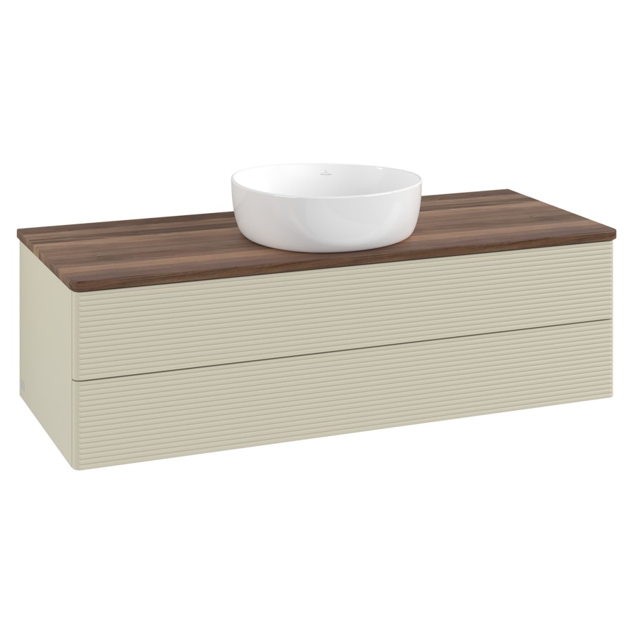 Élément inférieur  Antao
120 x 36 x 50 cm
élément de tiroir, 2&nbsp;tiroirs
avec siphon gain de place
avec matériel de fixation
pour 1 lavabo à poser 234171/234172/234173
recouvrement Warm Walnut
sans trou pour robinet