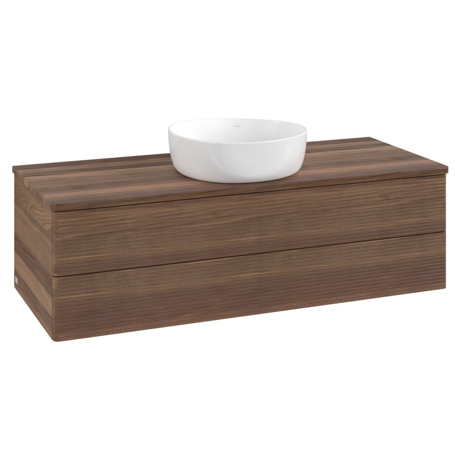 Élément inférieur  Antao
120 x 36 x 50 cm
élément de tiroir, 2&nbsp;tiroirs
avec siphon gain de place
avec matériel de fixation
pour 1 lavabo à poser 234171/234172/234173
recouvrement Warm Walnut
sans trou pour robinet