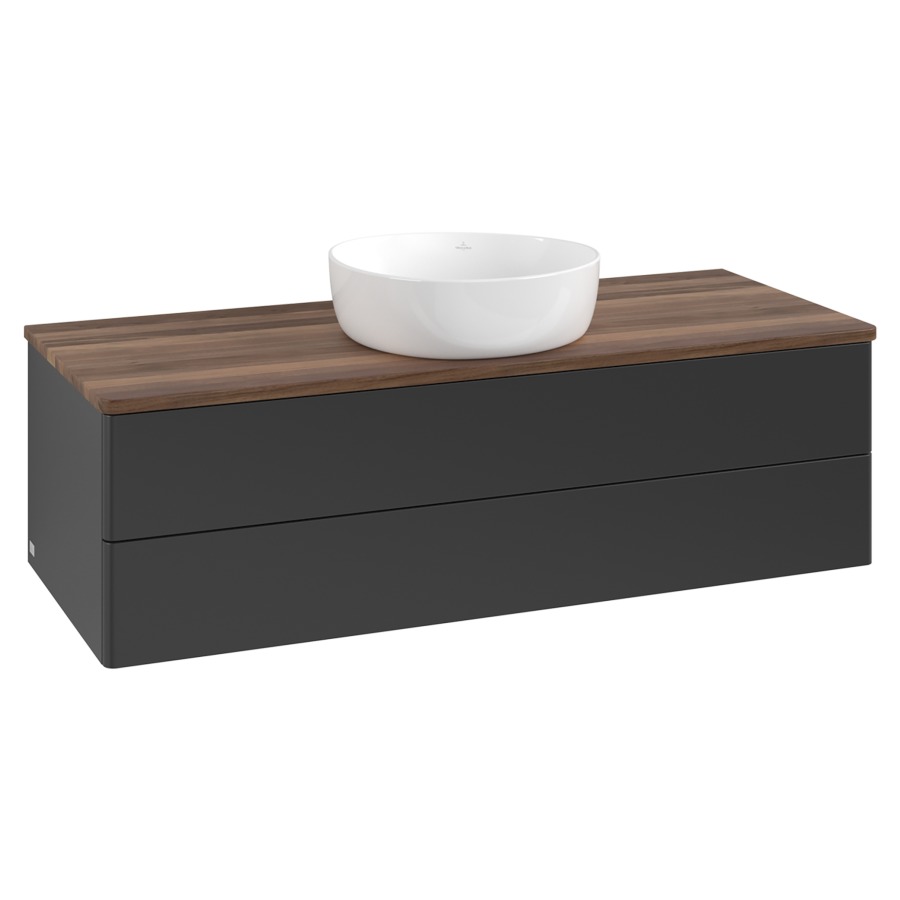 Élément inférieur  Antao
120 x 36 x 50 cm
élément de tiroir, 2&nbsp;tiroirs
avec siphon gain de place
avec matériel de fixation
pour 1 lavabo à poser 234171/234172/234173
recouvrement Warm Walnut
sans trou pour robinet