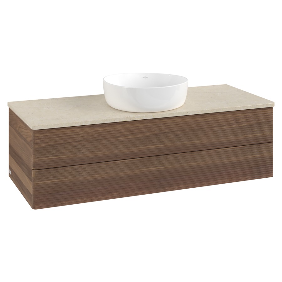 Élément inférieur  Antao
120 x 36 x 50 cm
élément de tiroir, 2&nbsp;tiroirs
avec siphon gain de place
avec matériel de fixation
pour 1 lavabo à poser 234171/234172/234173
recouvrement Botticino
sans trou pour robinet