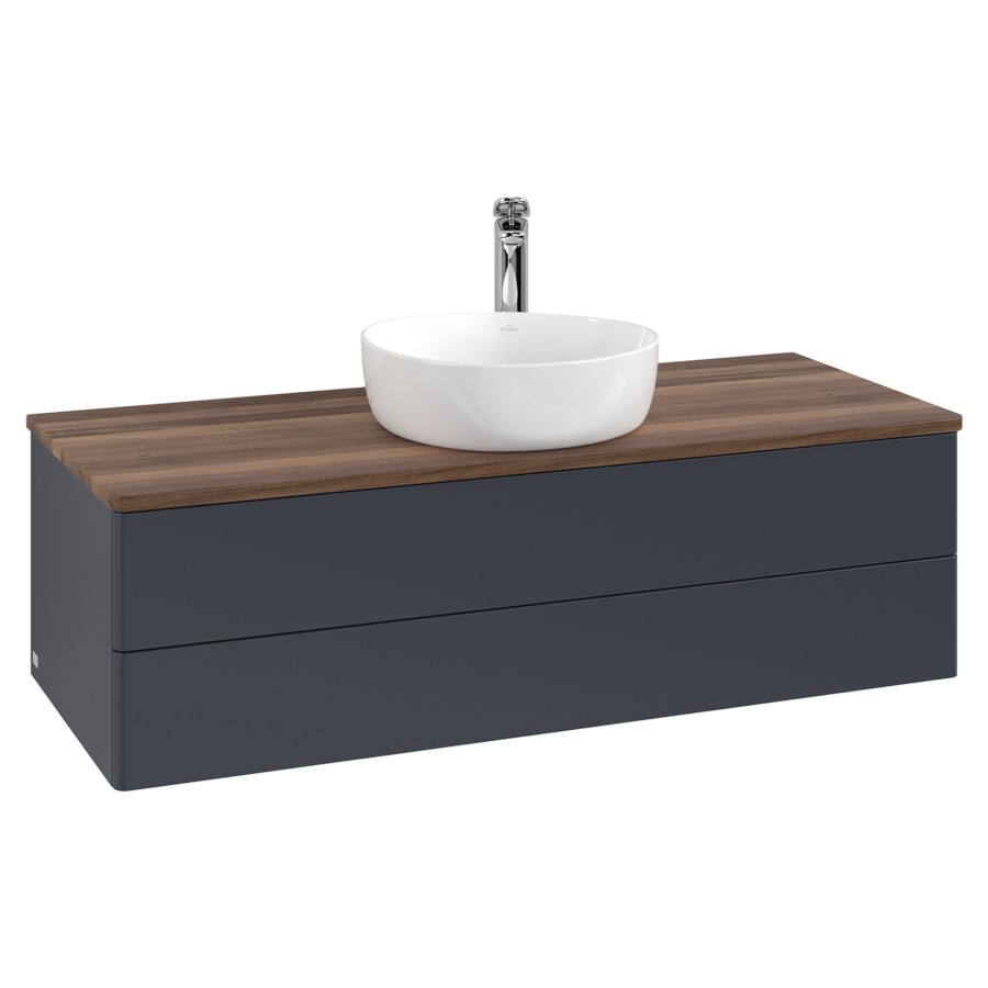 Élément inférieur  Antao
120 x 36 x 50 cm
élément de tiroir, 2&nbsp;tiroirs
avec siphon gain de place
avec matériel de fixation
pour 1 lavabo à poser 101037/101039/234171
recouvrement Warm Walnut, 1 trou pour robinet
