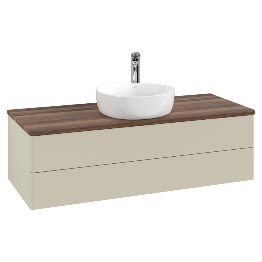 Élément inférieur  Antao
120 x 36 x 50 cm
élément de tiroir, 2&nbsp;tiroirs
avec siphon gain de place
avec matériel de fixation
pour 1 lavabo à poser 101037/101039/234171
recouvrement Warm Walnut, 1 trou pour robinet