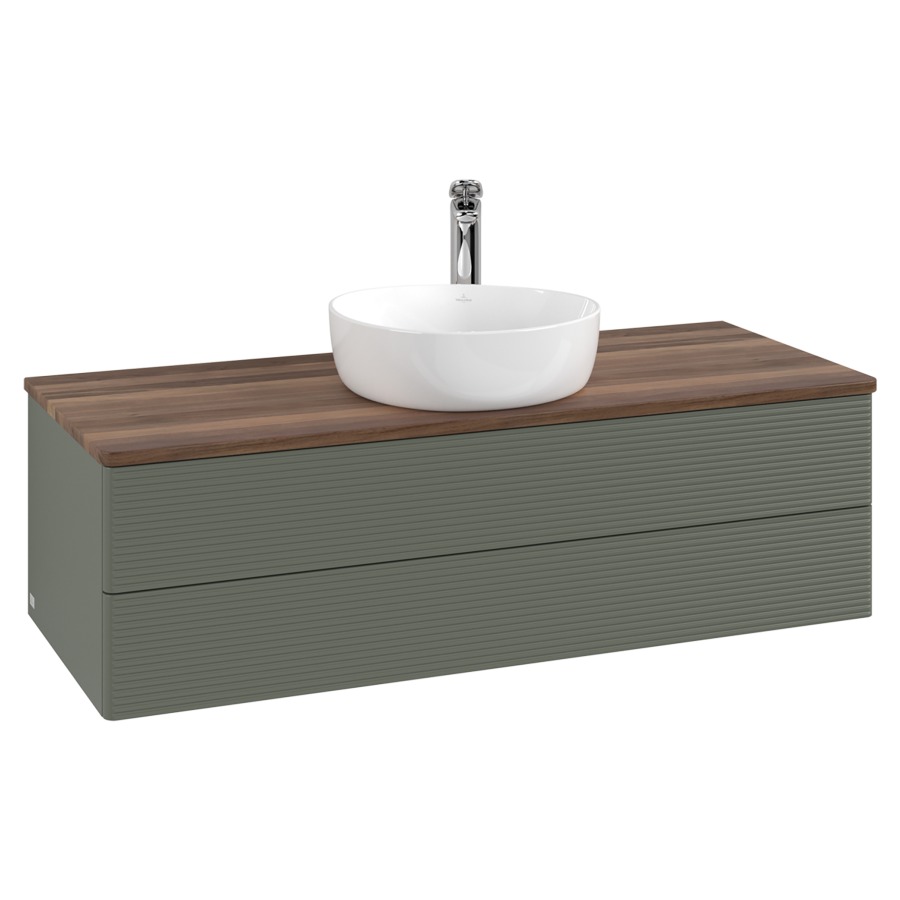 Élément inférieur  Antao
120 x 36 x 50 cm
élément de tiroir, 2&nbsp;tiroirs
avec siphon gain de place
avec matériel de fixation
pour 1 lavabo à poser 101037/101039/234171
recouvrement Warm Walnut, 1 trou pour robinet