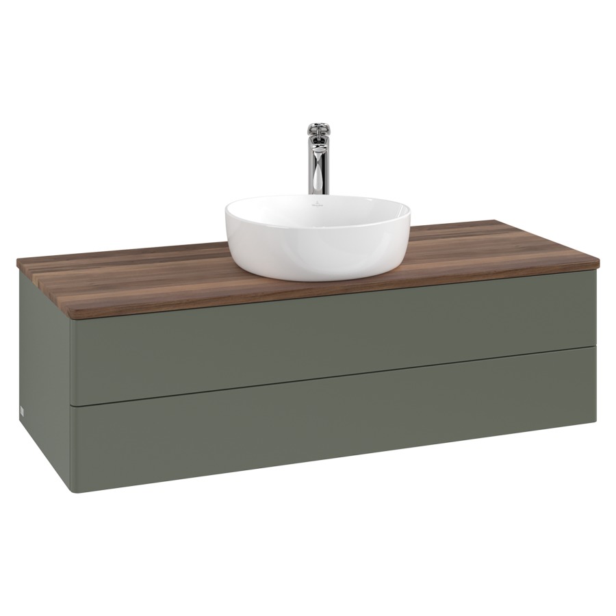 Élément inférieur  Antao
120 x 36 x 50 cm
élément de tiroir, 2&nbsp;tiroirs
avec siphon gain de place
avec matériel de fixation
pour 1 lavabo à poser 101037/101039/234171
recouvrement Warm Walnut, 1 trou pour robinet