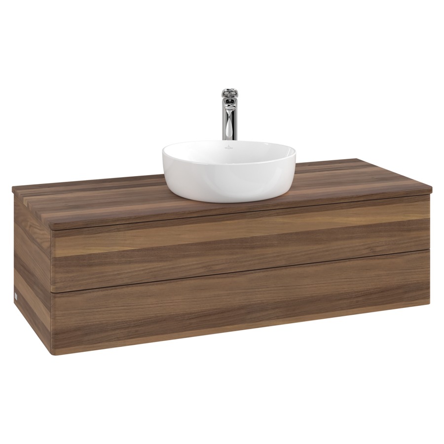 Élément inférieur  Antao
120 x 36 x 50 cm
élément de tiroir, 2&nbsp;tiroirs
avec siphon gain de place
avec matériel de fixation
pour 1 lavabo à poser 101037/101039/234171
recouvrement Warm Walnut, 1 trou pour robinet