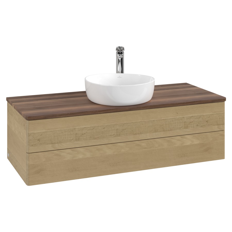 Élément inférieur  Antao
120 x 36 x 50 cm
élément de tiroir, 2&nbsp;tiroirs
avec siphon gain de place
avec matériel de fixation
pour 1 lavabo à poser 101037/101039/234171
recouvrement Warm Walnut, 1 trou pour robinet