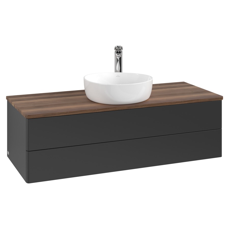 Élément inférieur  Antao
120 x 36 x 50 cm
élément de tiroir, 2&nbsp;tiroirs
avec siphon gain de place
avec matériel de fixation
pour 1 lavabo à poser 101037/101039/234171
recouvrement Warm Walnut, 1 trou pour robinet