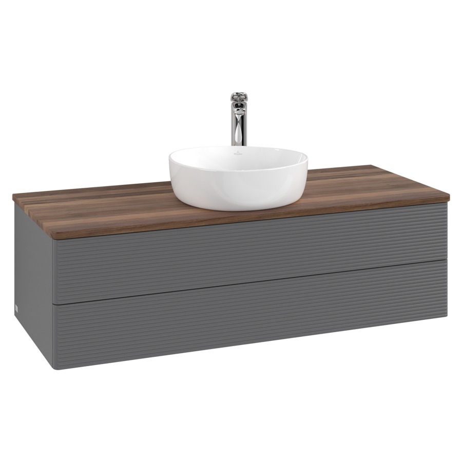 Élément inférieur  Antao
120 x 36 x 50 cm
élément de tiroir, 2&nbsp;tiroirs
avec siphon gain de place
avec matériel de fixation
pour 1 lavabo à poser 101037/101039/234171
recouvrement Warm Walnut, 1 trou pour robinet