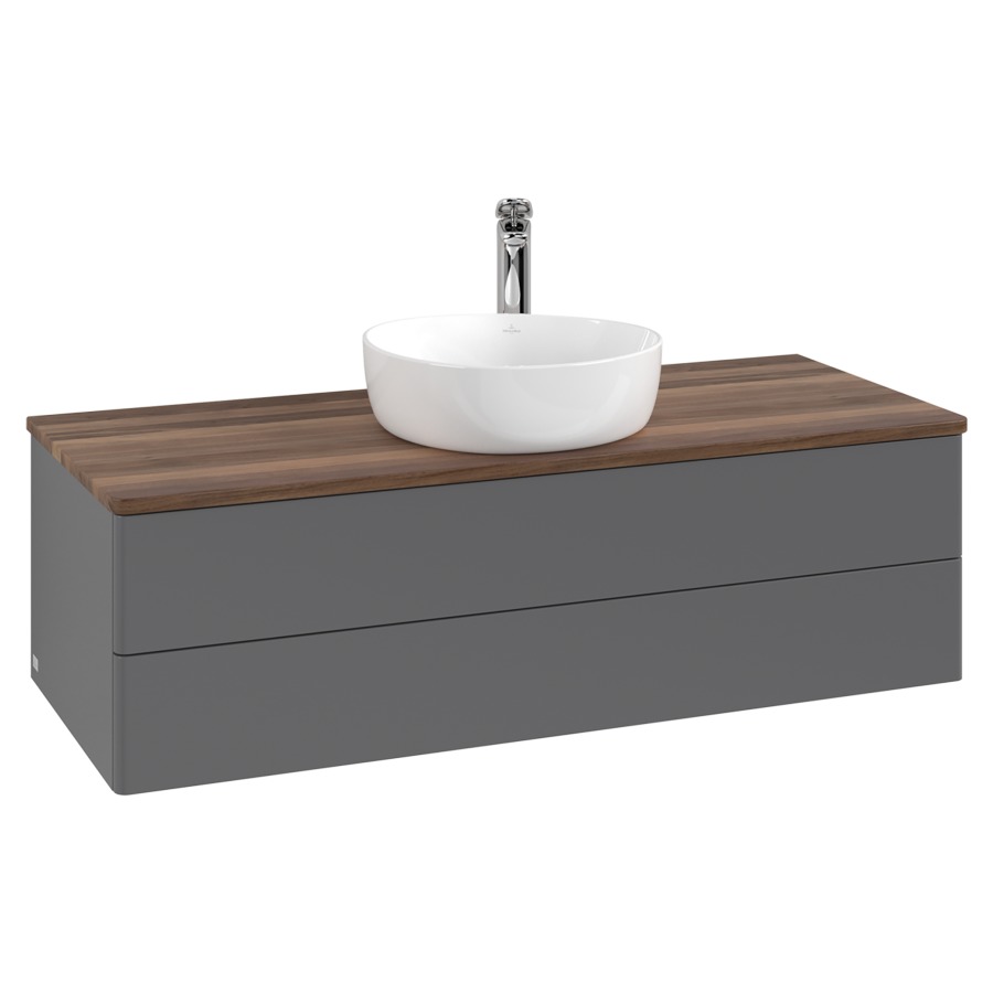 Élément inférieur  Antao
120 x 36 x 50 cm
élément de tiroir, 2&nbsp;tiroirs
avec siphon gain de place
avec matériel de fixation
pour 1 lavabo à poser 101037/101039/234171
recouvrement Warm Walnut, 1 trou pour robinet