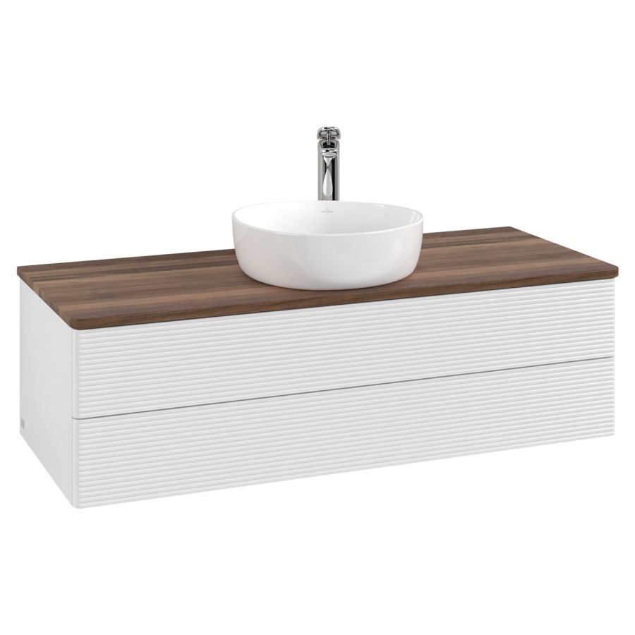 Élément inférieur  Antao
120 x 36 x 50 cm
élément de tiroir, 2&nbsp;tiroirs
avec siphon gain de place
avec matériel de fixation
pour 1 lavabo à poser 101037/101039/234171
recouvrement Warm Walnut, 1 trou pour robinet