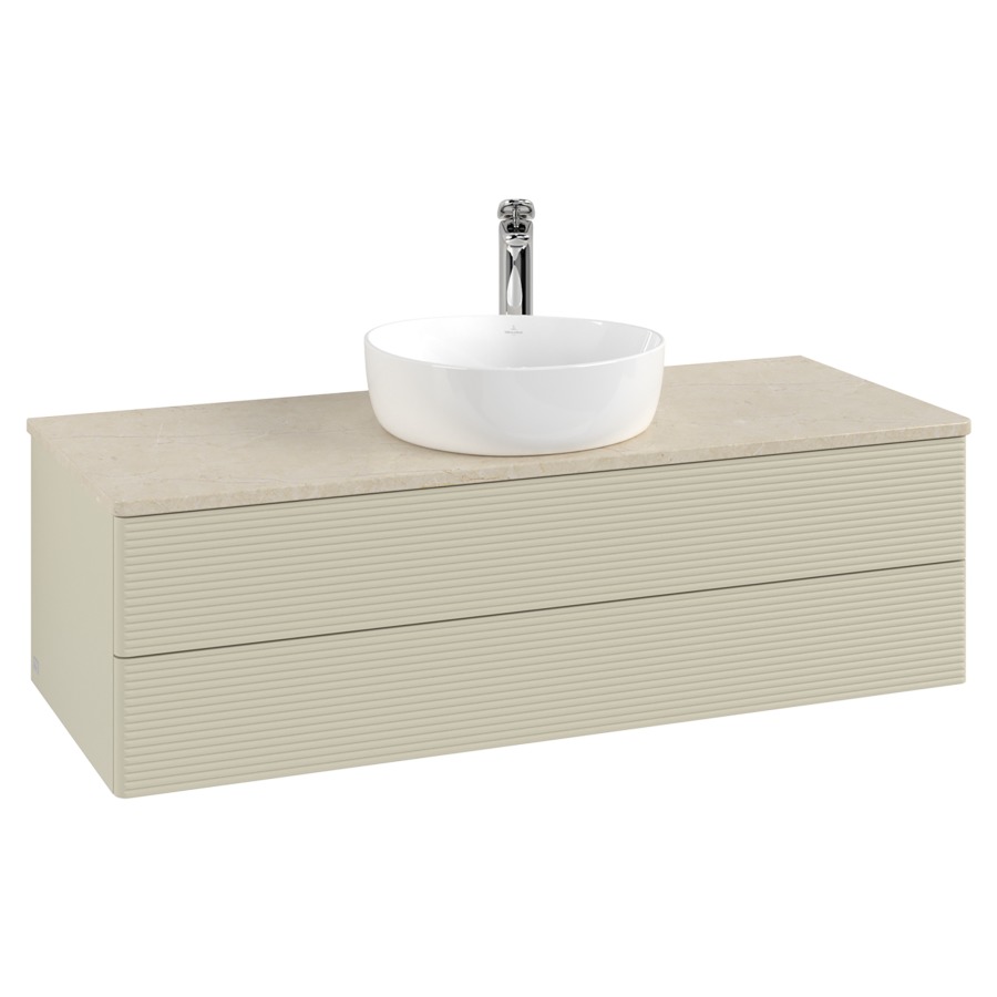 Élément inférieur  Antao
120 x 36 x 50 cm
élément de tiroir, 2&nbsp;tiroirs
avec siphon gain de place
avec matériel de fixation
pour 1 lavabo à poser 101037/101039/234171
recouvrement Botticino, 1 trou pour robinet