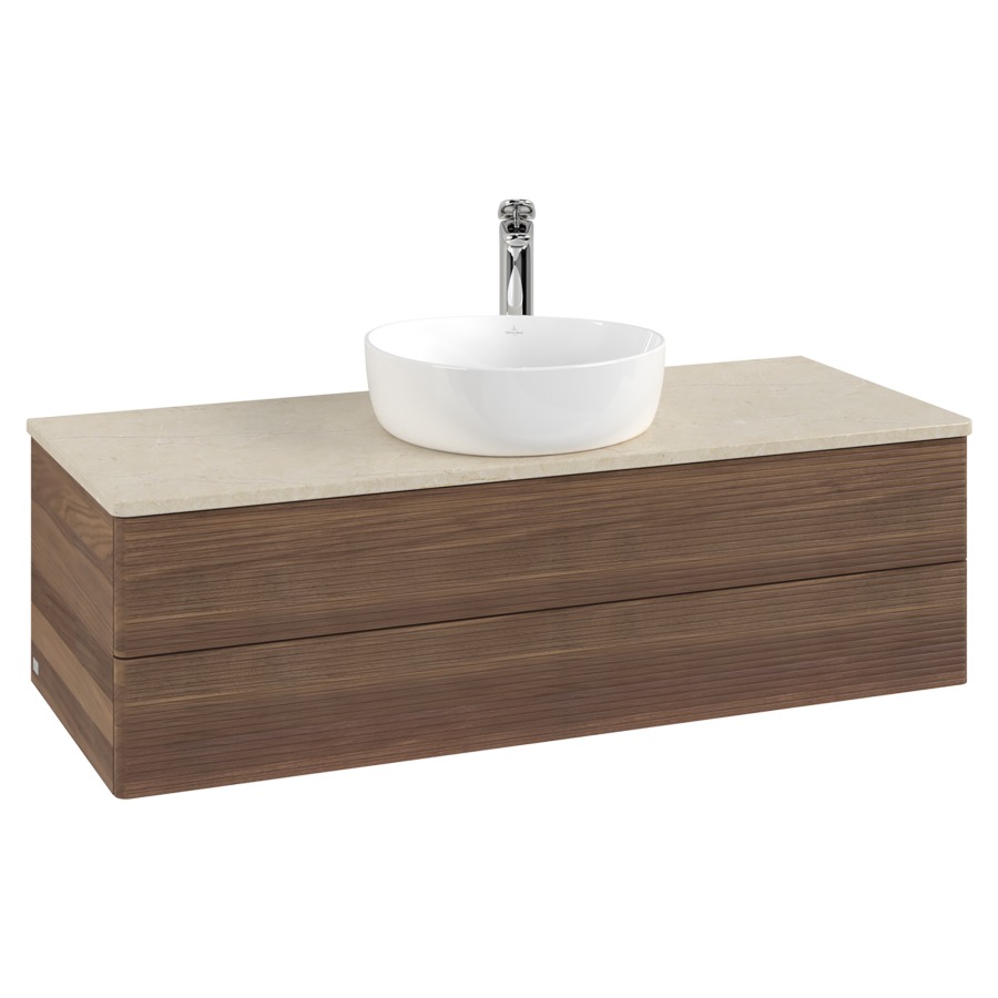 Élément inférieur  Antao
120 x 36 x 50 cm
élément de tiroir, 2&nbsp;tiroirs
avec siphon gain de place
avec matériel de fixation
pour 1 lavabo à poser 101037/101039/234171
recouvrement Botticino, 1 trou pour robinet