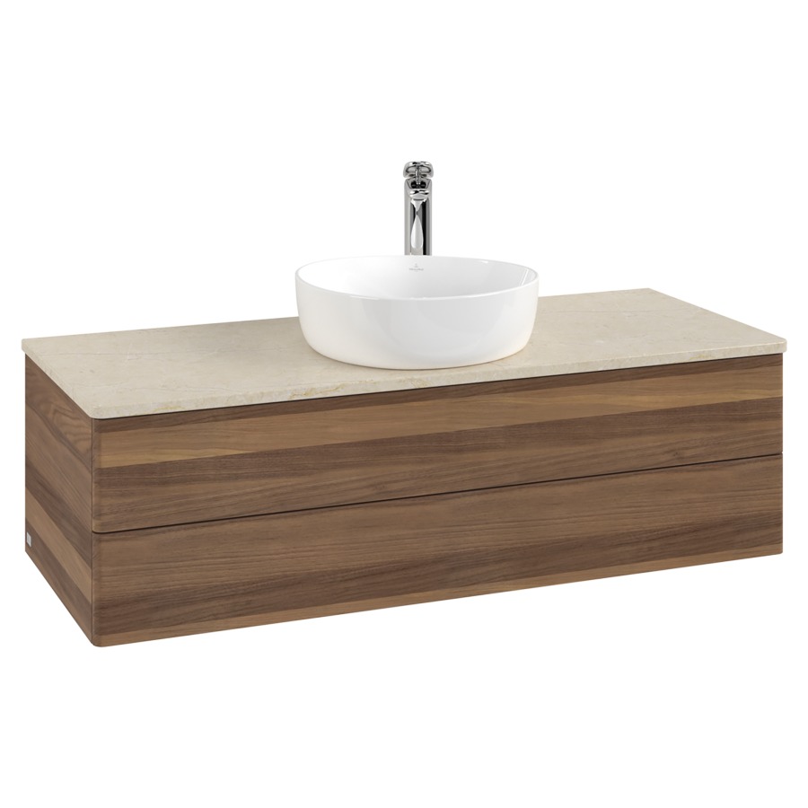 Élément inférieur  Antao
120 x 36 x 50 cm
élément de tiroir, 2&nbsp;tiroirs
avec siphon gain de place
avec matériel de fixation
pour 1 lavabo à poser 101037/101039/234171
recouvrement Botticino, 1 trou pour robinet