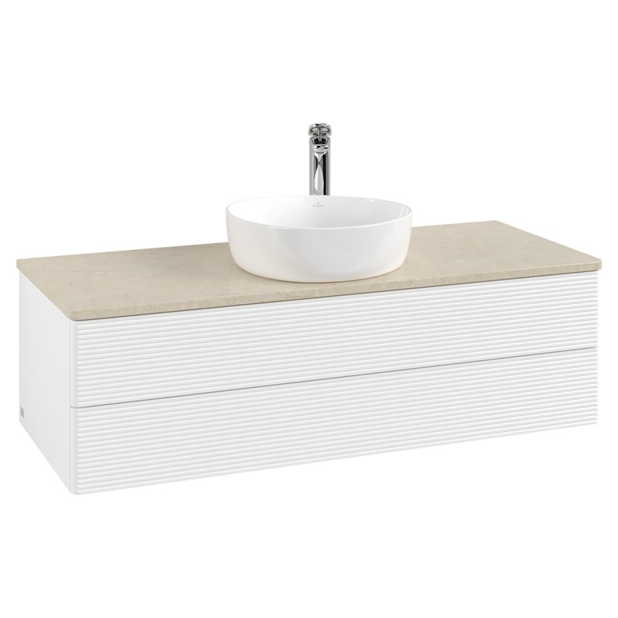 Élément inférieur  Antao
120 x 36 x 50 cm
élément de tiroir, 2&nbsp;tiroirs
avec siphon gain de place
avec matériel de fixation
pour 1 lavabo à poser 101037/101039/234171
recouvrement Botticino, 1 trou pour robinet
