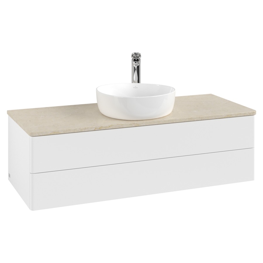 Élément inférieur  Antao
120 x 36 x 50 cm
élément de tiroir, 2&nbsp;tiroirs
avec siphon gain de place
avec matériel de fixation
pour 1 lavabo à poser 101037/101039/234171
recouvrement Botticino, 1 trou pour robinet