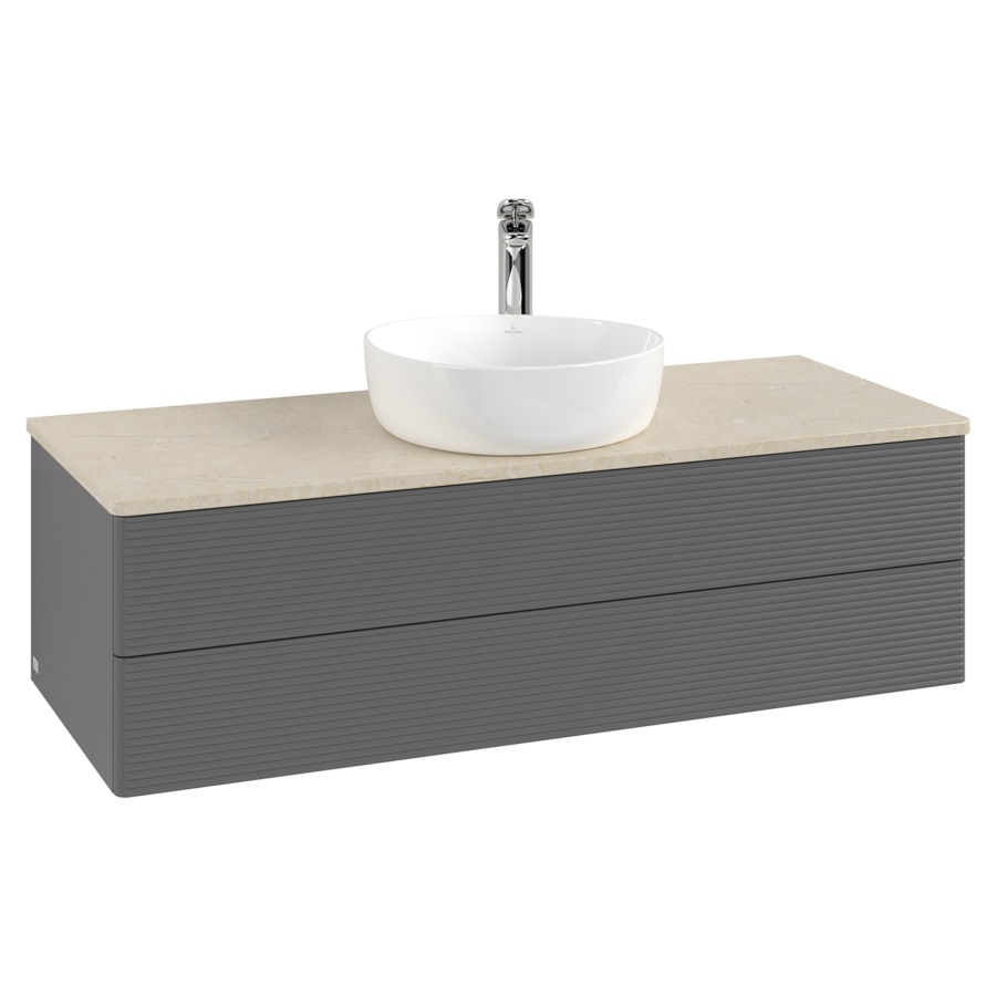 Élément inférieur  Antao
120 x 36 x 50 cm
élément de tiroir, 2&nbsp;tiroirs
avec siphon gain de place
avec matériel de fixation
pour 1 lavabo à poser 101037/101039/234171
recouvrement Botticino, 1 trou pour robinet